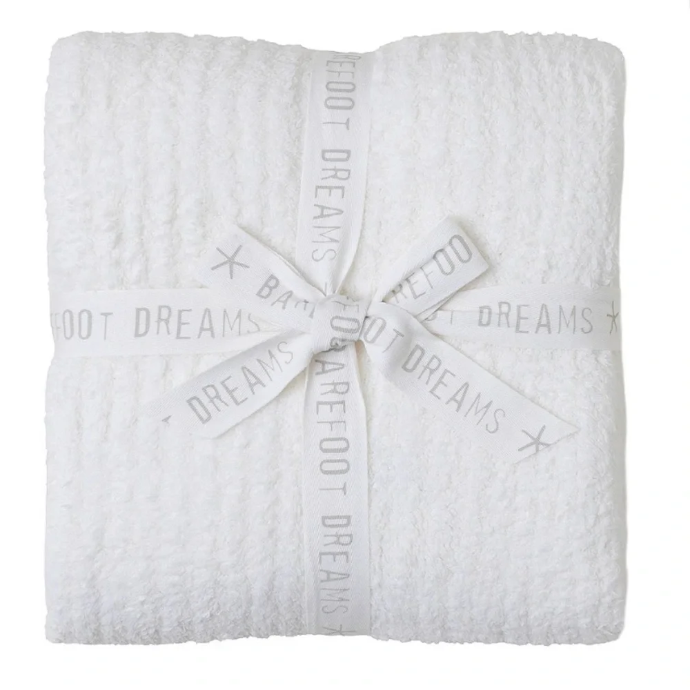 Barefoot Dreams White CozyChic Ribbed Throw Like New